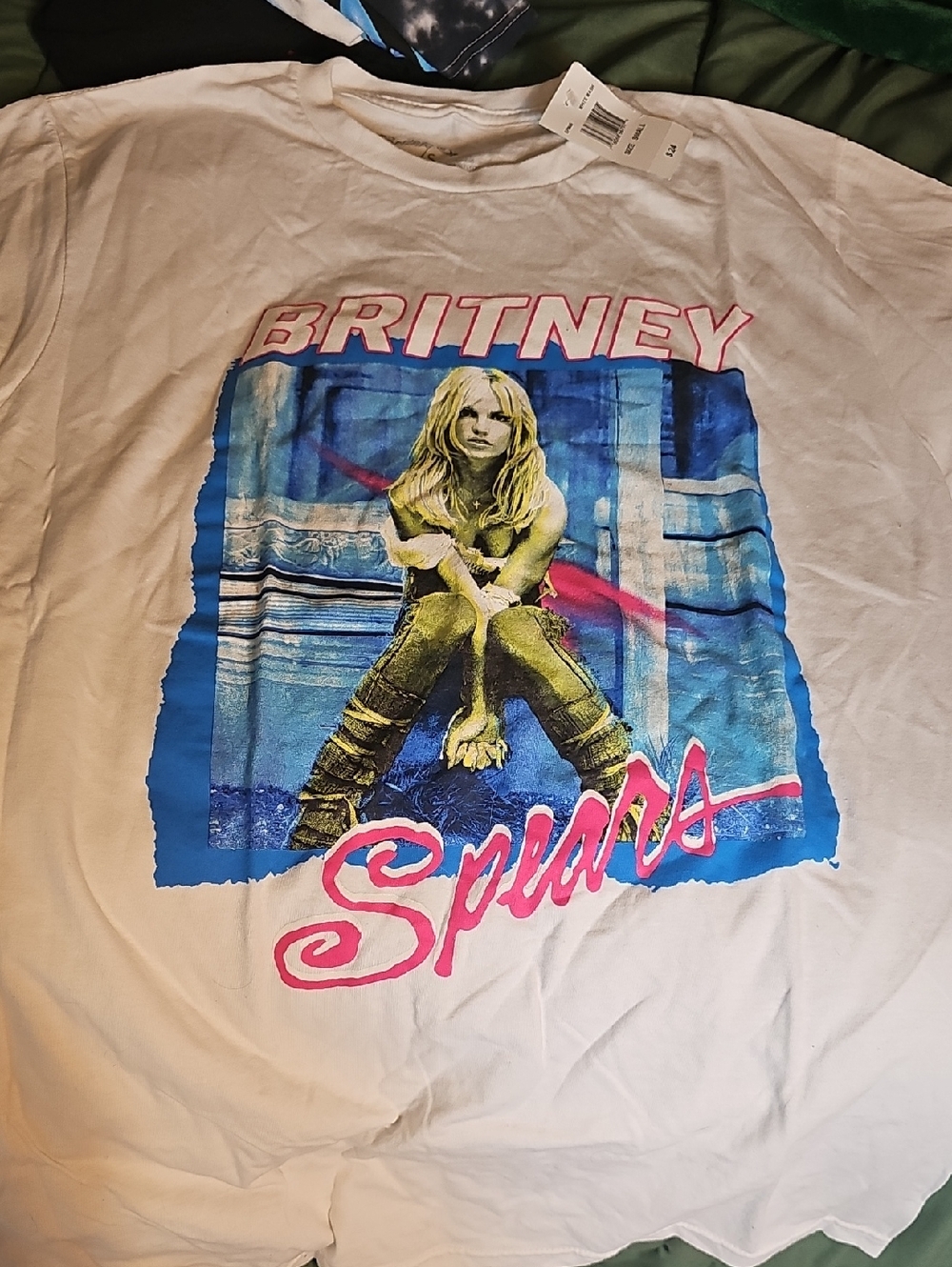Britney Spears Graphic Tee - White with Blue & Pink Print Size S NWT